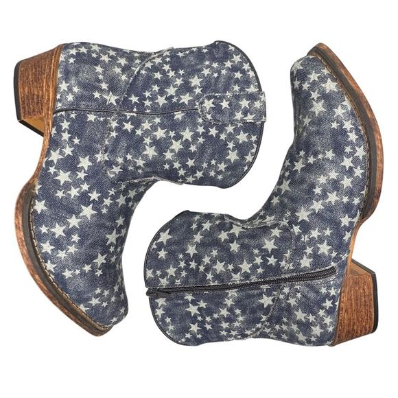 Roper Merica Denim Star Print Ankle Boots Sz 9.5 Western Rodeo Concert Casual EC - Picture 1 of 15